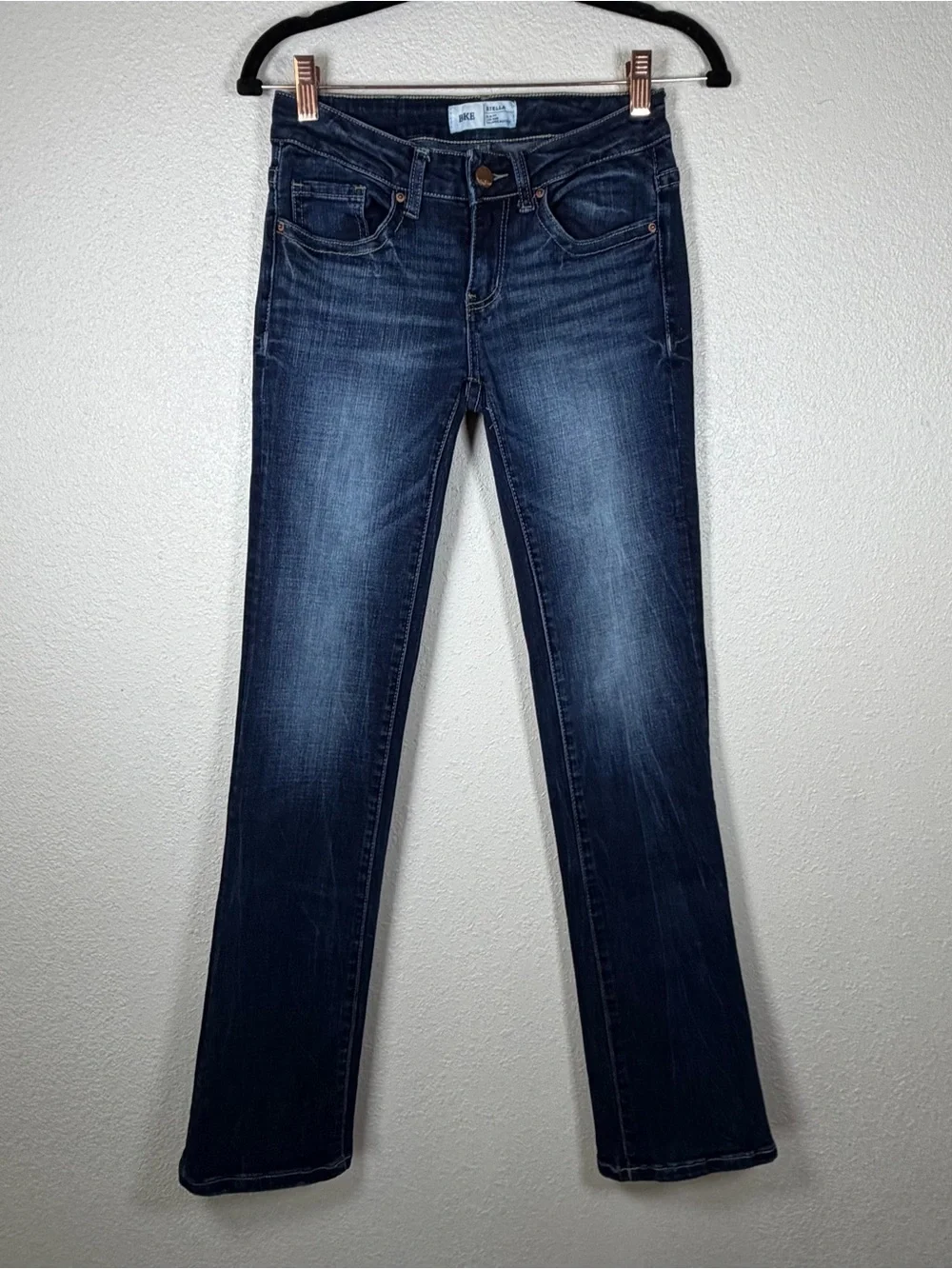 BKE 25x33.5” Stella Dark Wash Slim Fit Low Rise Tailored Bootcut Jeans Denim